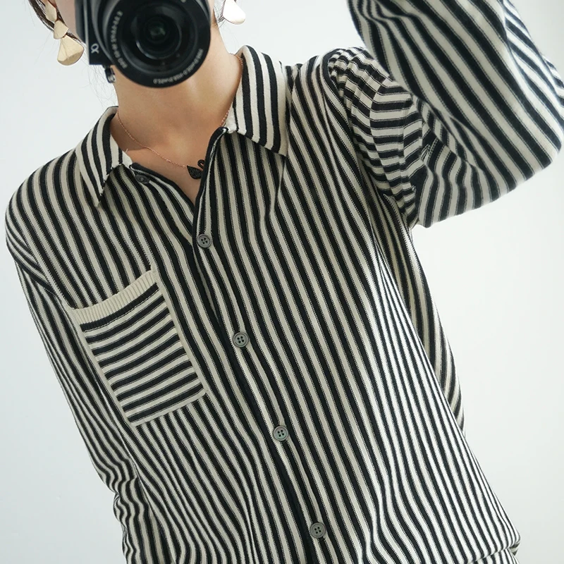 Women Cashmere striped shirt Short front and long back Knitting Cardigans Ladies Shirt Sweaters Cardigan Woman Clothes Tops