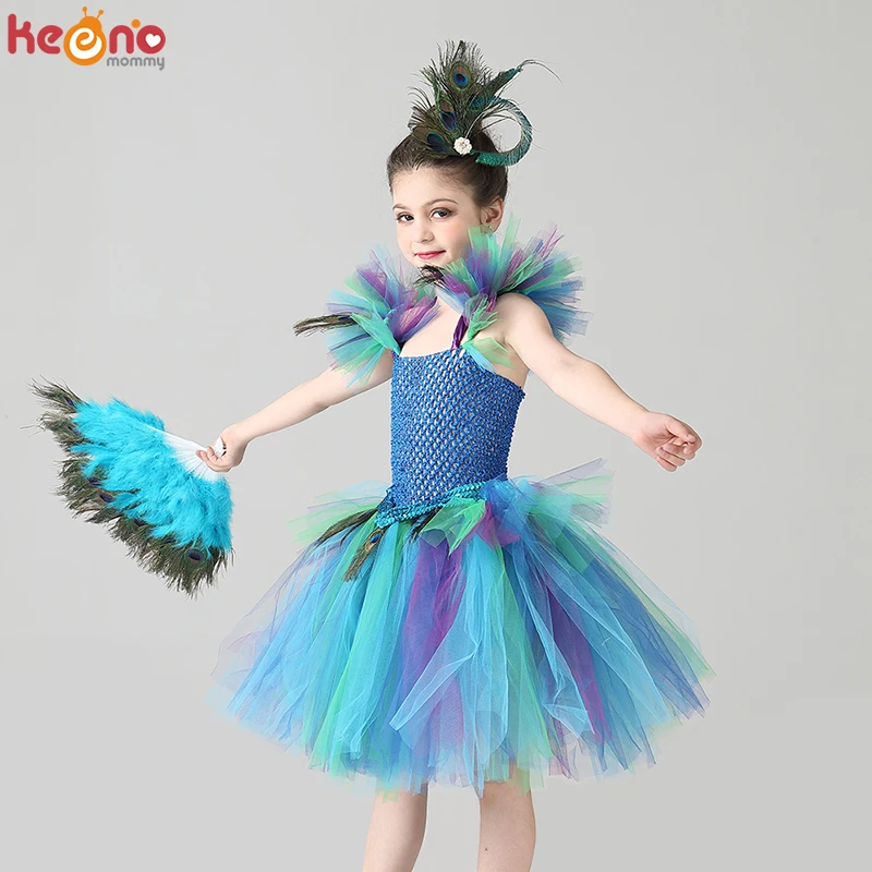 Girls Royal Peacock Tutu Costume Kids Peacock Princess Carnival Fancy Dress Ballerina Halloween Birthday Party Girl Tutu Dress