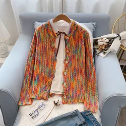 Color floral line sweater jacket women cardigan Korean version of the autumn 2023 new knitted sweater top