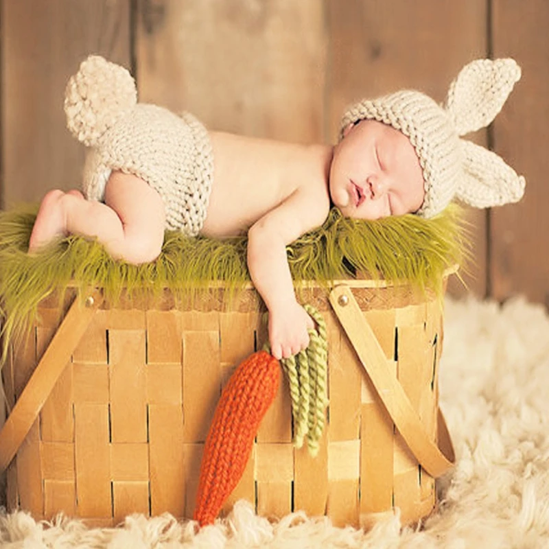 Newborns Baby Photography Props Girls Boys Carrot Crochet Kids Photo Accessories Dropshipping