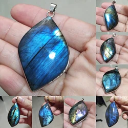 Pendentif en Pierre Naturelle de Forme Irrégulière pour Homme et Femme, Perle en Labrumen Bleu et Violet, Collier en Ite, Bijoux Cadeau, 1 Pièce