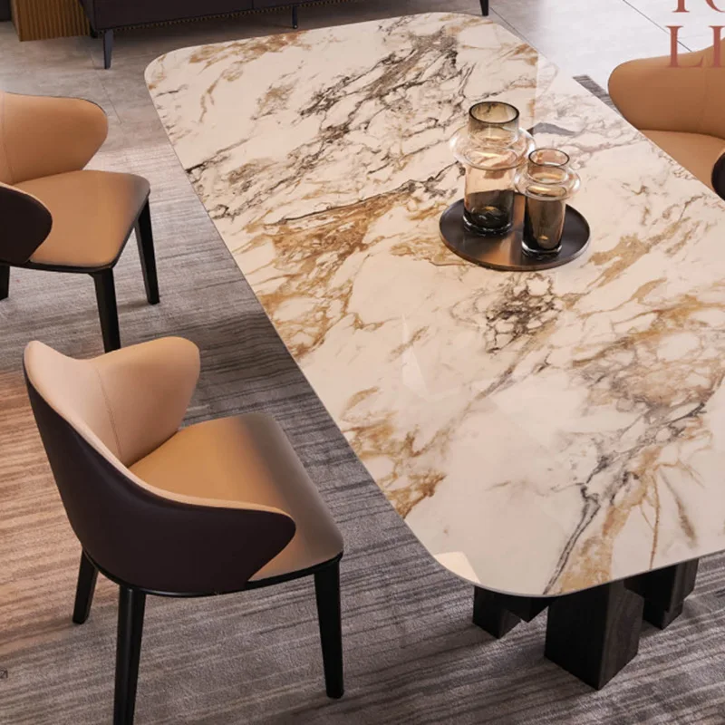 Italian slate marble  dining table and chair combination large-family guest restaurant creative furniture rectangular table