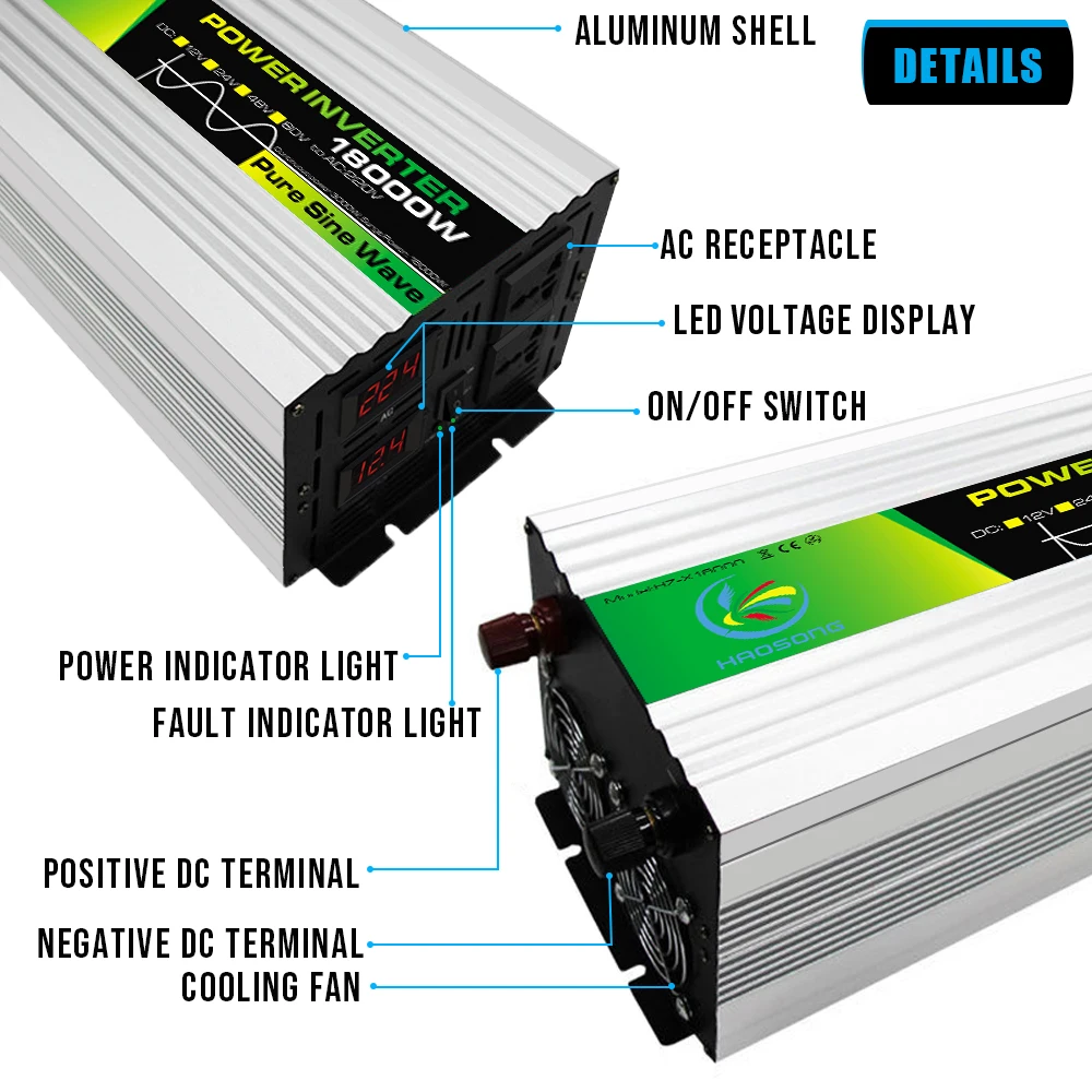 18000W Car Power Inverter DC 12V/24V/48V/60V to AC 220V Pure Sine Wave Inversor 12 V 220 V Auto Car Convertor Invertor