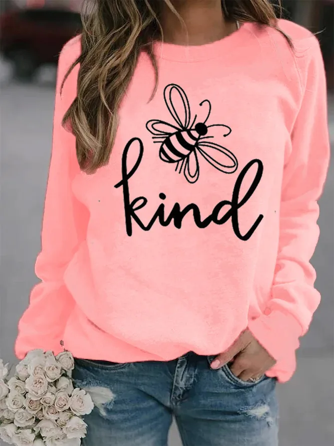 Bee Kind Printed Hoodies Women Fleece Long Sleeve O Neck Loose Sweatshirt Girls Women Hoodie Pullovers    Winter