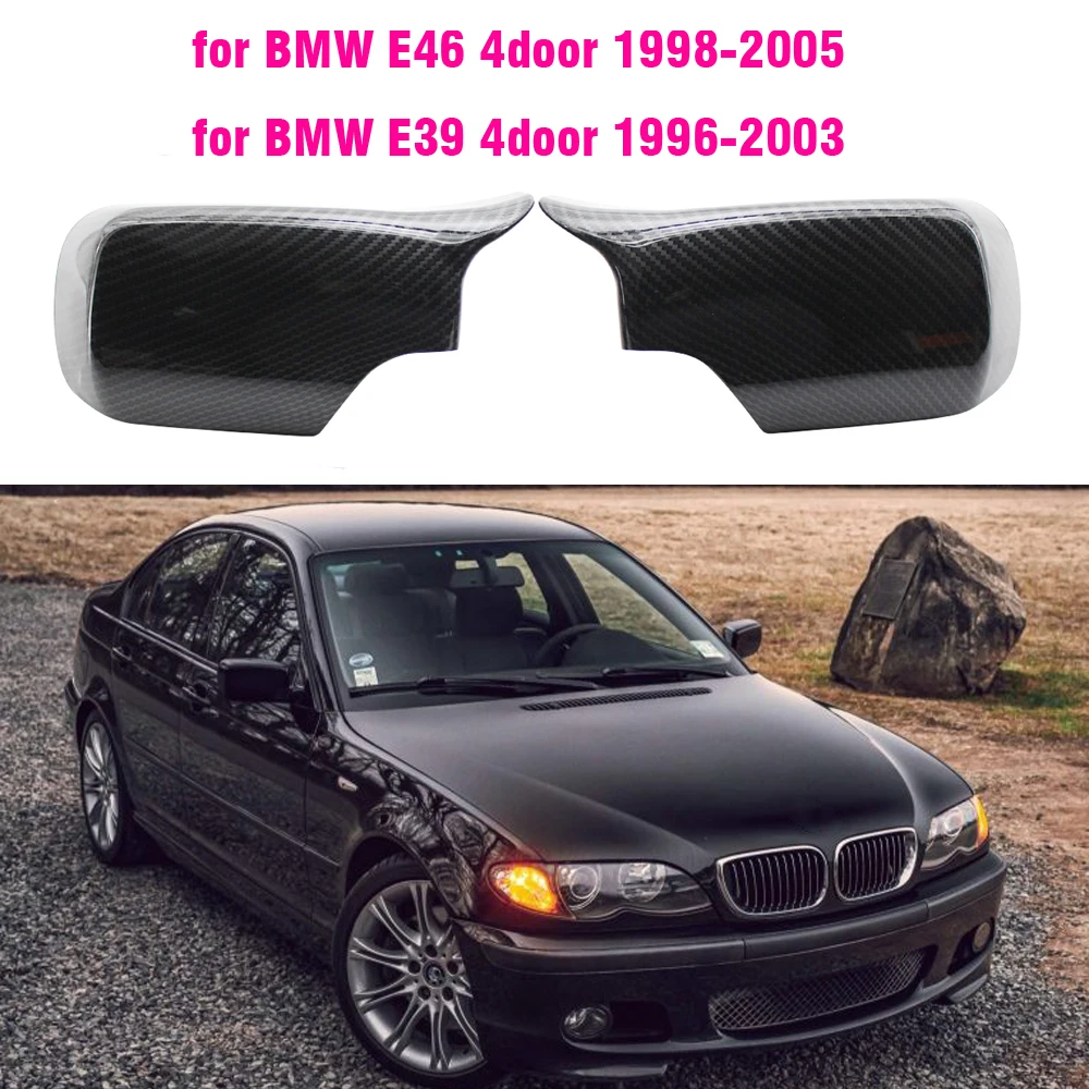 Carbon Fiber Bright Black Side Rearview Mirror Cover Caps For BMW 3 5  E39 E46 525i 528i 530i 540i 323i 330i 328i