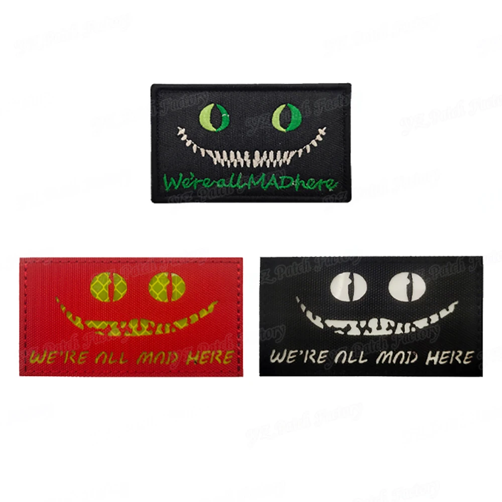 Reflective Cheshire cat patch Alice Lovely Embroidered Clothes For Clothing Garment Apparel Accessories Hook and Loop Backed