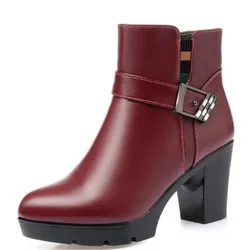 ZXRYXGS 2025 New Fashion Premium Cowhide Autumn Women High Heel Boots Non-slip Women Boots Warm Plush Wool Winter Snow Boots