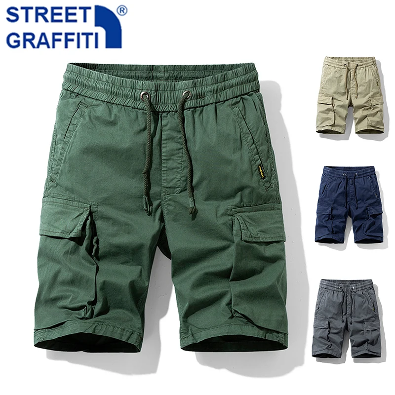 Men Summer New Premium Stretch Tactical Cotton Cargo Shorts Men Streetwear Pockets Shorts men Casual Fashion Loose Beach Shorts