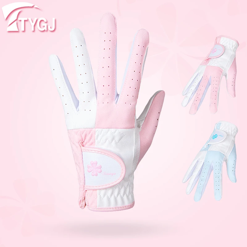 Los guantes deportivos TTYGJ Golf para mujer están hechos de tela de fibra lavable y pueden absorber el sudor en ambas manos. Es transpirables y