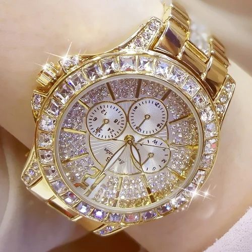 Imagen 2 del producto Relojes de mujer, reloj de lujo con diamantes de cuarzo, reloj de pulsera de marca superior a la moda, reloj de moda para mujer, joyería de cristal, reloj de oro rosa