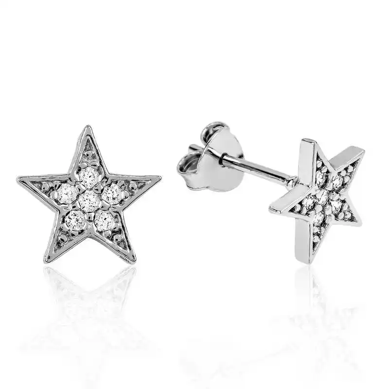 Silver Star Studded Earrings Zircon Stone 925 Sterling Women for Jewelry Wedding Party Birthday Gift - Box - Fashion Girl Accessories