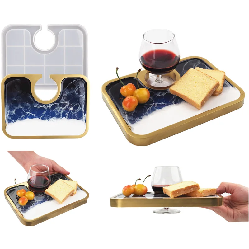 

DIY Handcraft Resin Epoxy Resin Red Wine Tray Tea Tray Snack Silicone Mold Coaster Mold