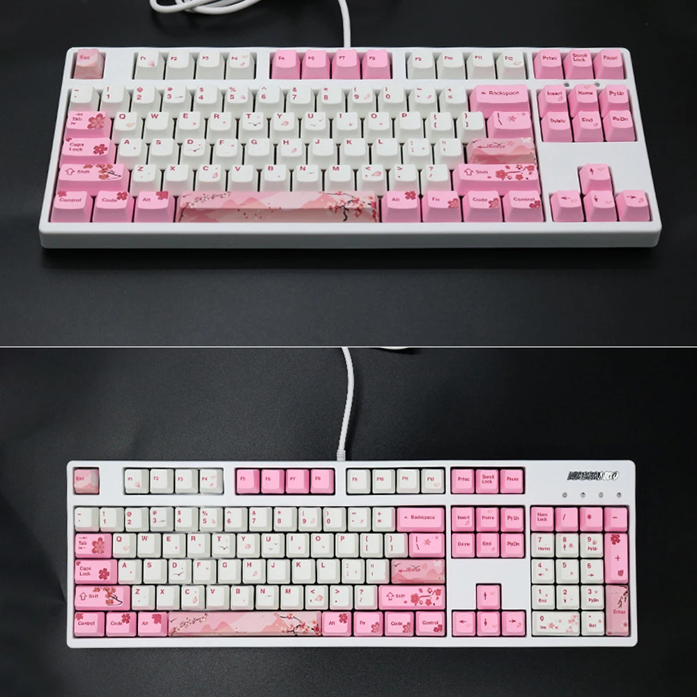 

Механическая клавиатура Keycap Sakura Pink PBT 104 клавиши 5-сторонняя красящая сублимированная OEM профиль комната F75 Ajazz AK820 Pro GK61 Anne Pro 2