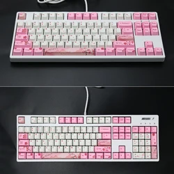 Mechanical Keyboard Keycap Sakura Pink PBT 104 Key 5 Sides Dye Sublimated OEM Profile Cherry MX GK61 GANSS RK FICO Anne Pro 2