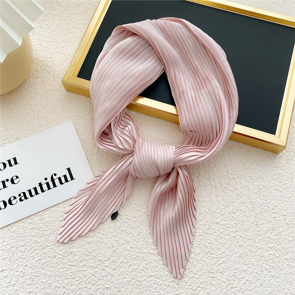 70cm Small Square Silk Scarf Women Fashion Crinkle Crumple Satin Neck Scarves Pleated Foulard Femme Shawl Bandana Handkerchief