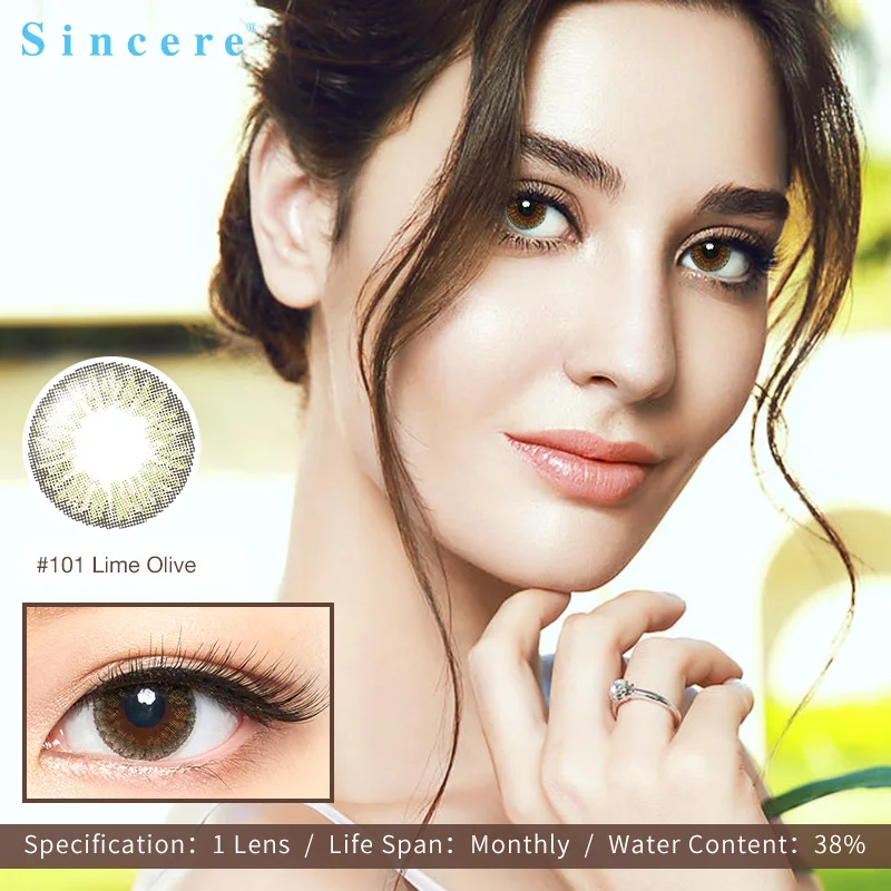 

Sincere-vision 1pcs/box Lime Olive contact lens small beauty Pupil Colored Contact Lenses for eyes Myopia prescription