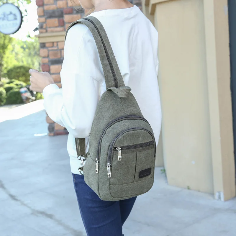 Women\'s backpack korean style canvas backpack men small double-sided chest bag ladies fashion travel backpack PT1135