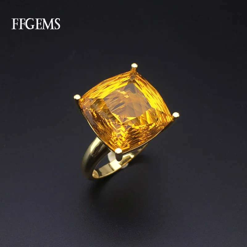 

Classic Citrine Ring Sterling Real 925 Silver Natural Gemstone Bird Nest Cut 12.5ct Fine Jewelry Women Engagement Wedding Gift