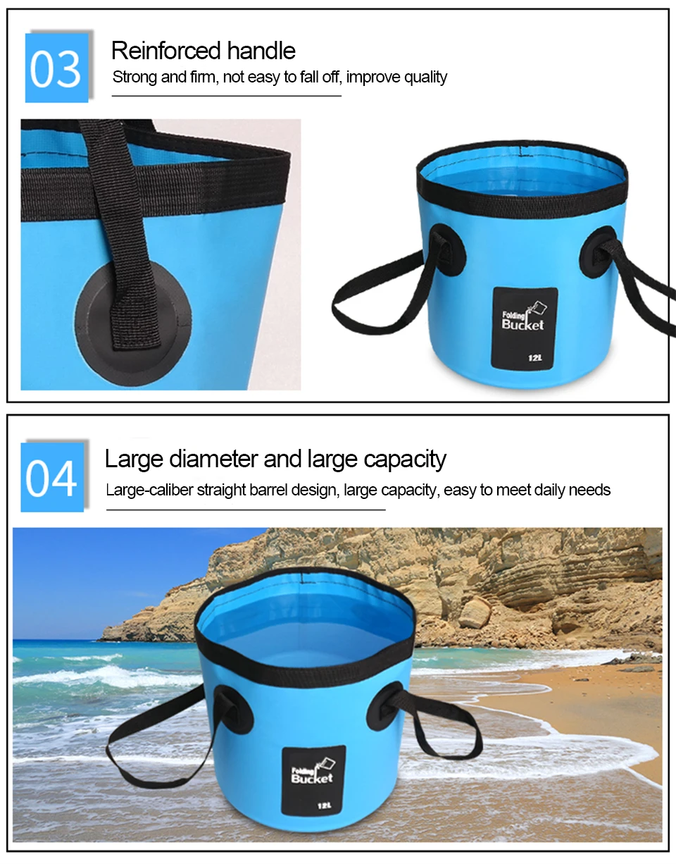 12/20L tragbarer Falteimer, faltbarer Angeleimer, Camping-Wasservorratsbehälter, zusammenklappbarer Wassereimer für Outdoor-Reisen – Detail 10