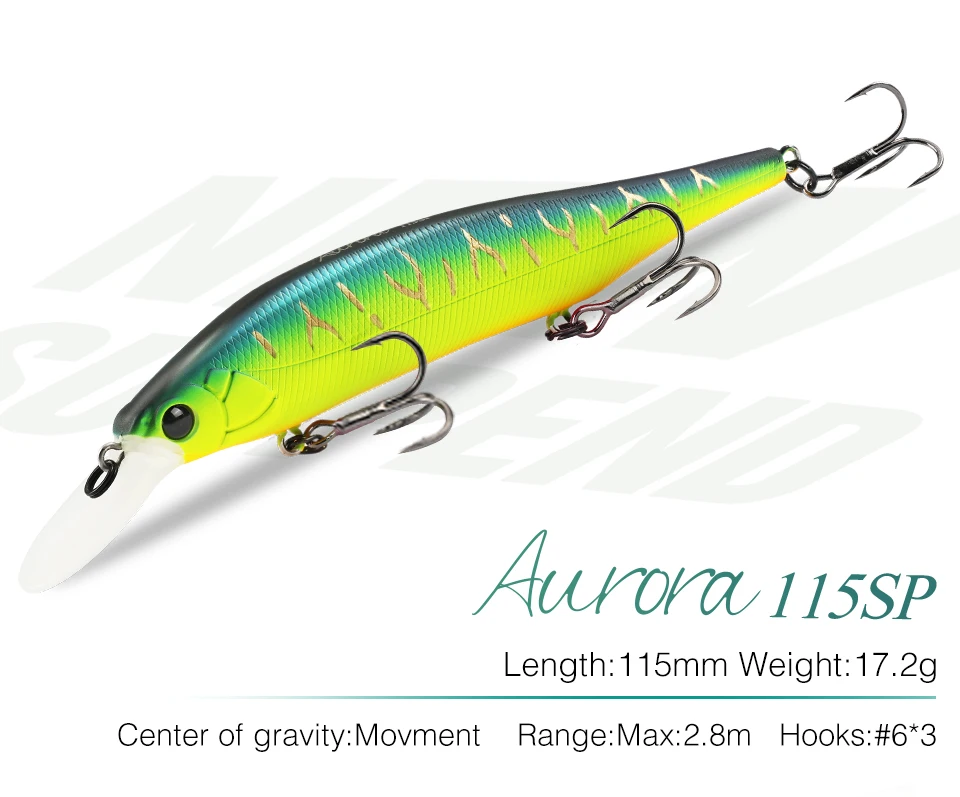Tsurinoya aurora 115sp suspendierende Elritze Jerkbait Angel köder 115mm 17,2g lange Casting Plug Hecht Bass Spiel Kunststoffe harte Köder – Detail 5