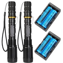 1 Or 2pcs 100000LM Portable T6 Tactical Military LED Flashlight Camping Light 5Mode Telescopic Zoom Torch Waterproof For Outdoor