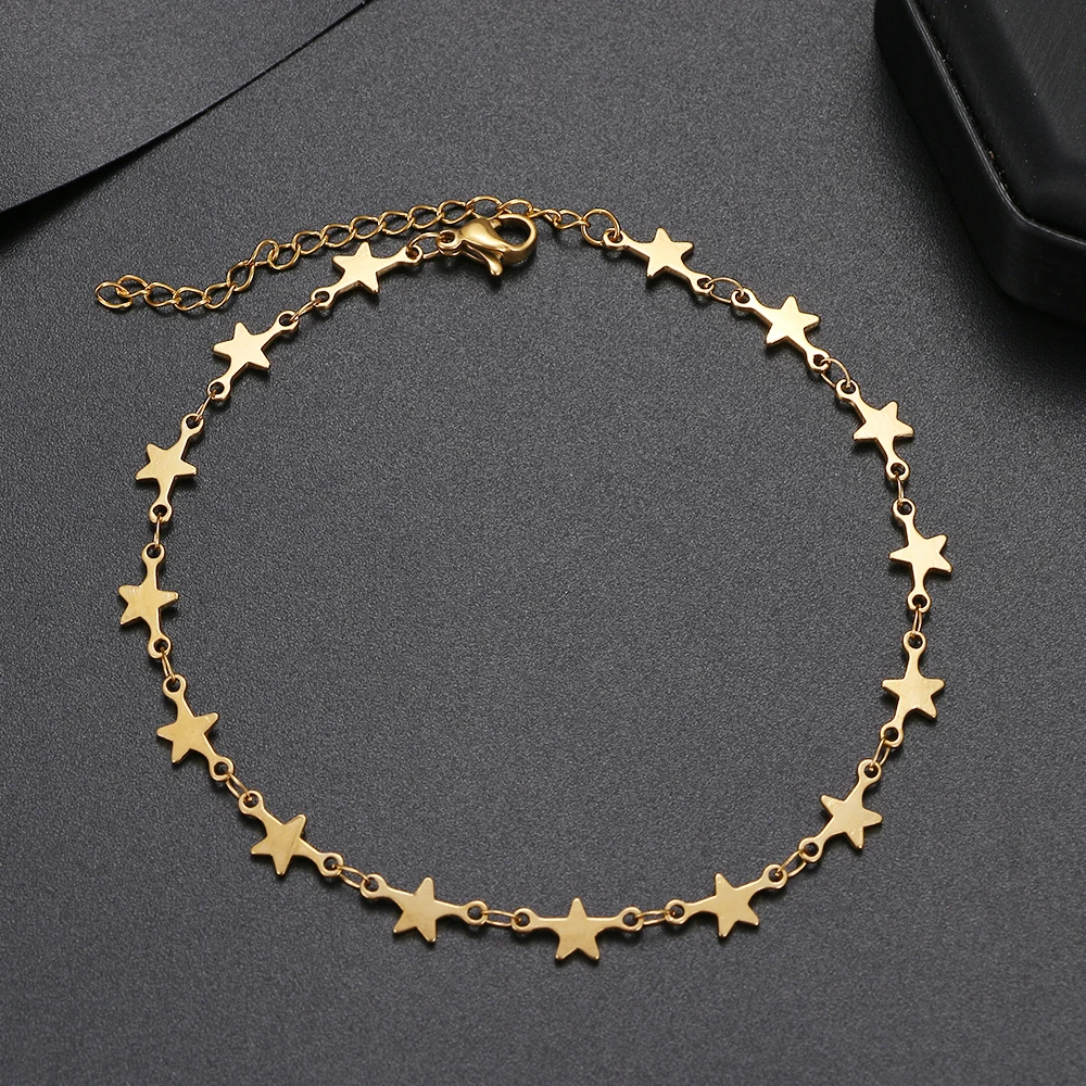 2022 Stainless Steel Fashion New Chain Five-Pointed Star Anklets Barefoot Gold Color Anklet For Women Jewelry Party Friends Gift