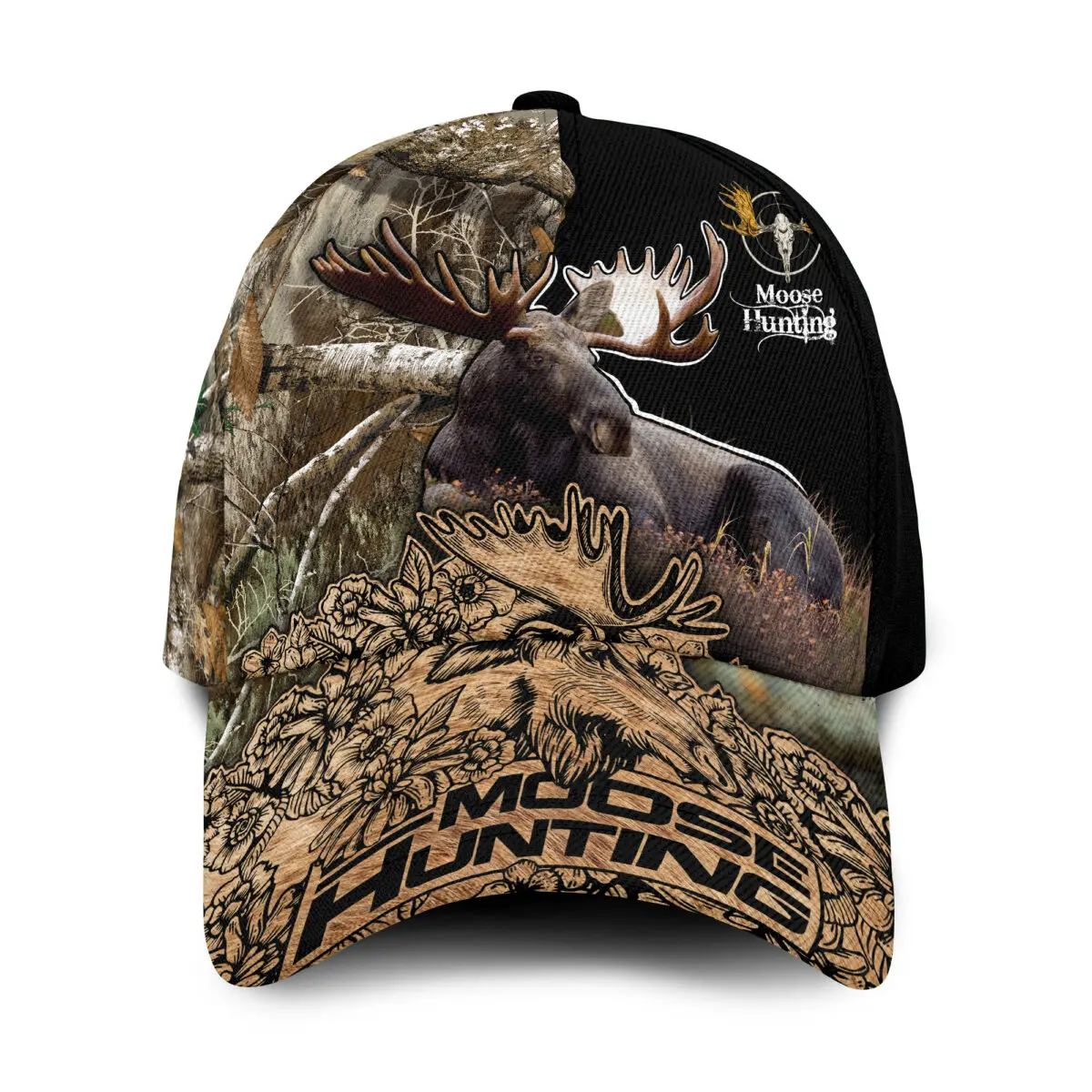 Moose Hunting Camo Skull Multicolor All Over Printed Snapback Hat Unisex Adult Hip Hop Headwear Outdoor Sun Visor Baseball Cap