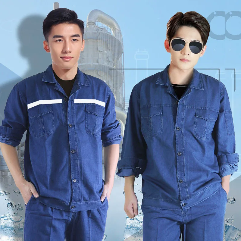 

Male/female Spring Summer Thin Denim Coveralls Wear Resistant Breathable Reflective Welding Suit Workshop Auto Repair Uniforms