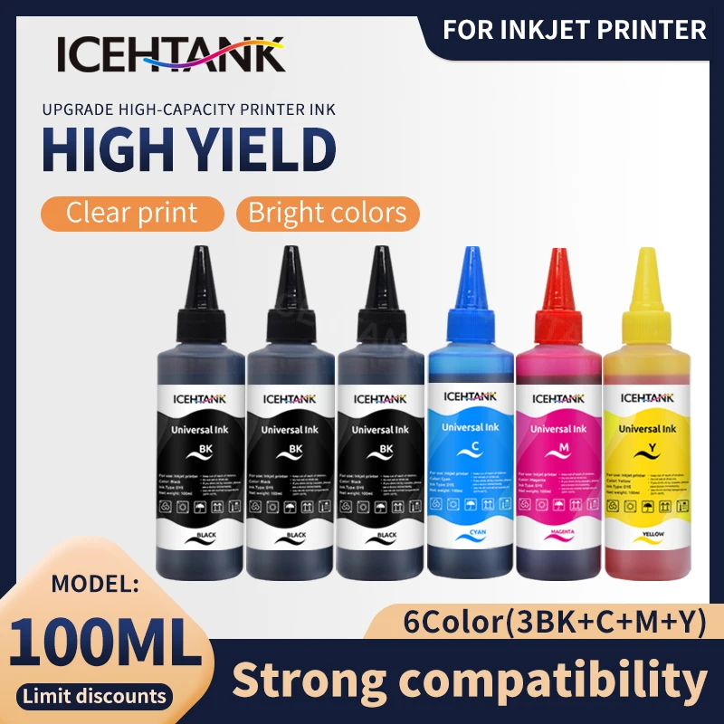 Icehtank عبوة الحبر السائب طابعة الحبر ستايلس فوتو T50 R290 R295 R390 RX590 RX610 RX615 RX690 1410 TX650 TX659 صبغ الحبر 100 مللي