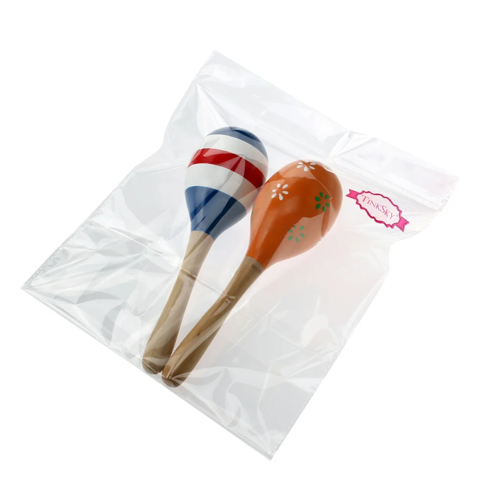 TINKSKY-sonajero de Maracas de madera para niños, 2 uds., 20cm, juguetes educativos musicales (Color aleatorio y patrón)