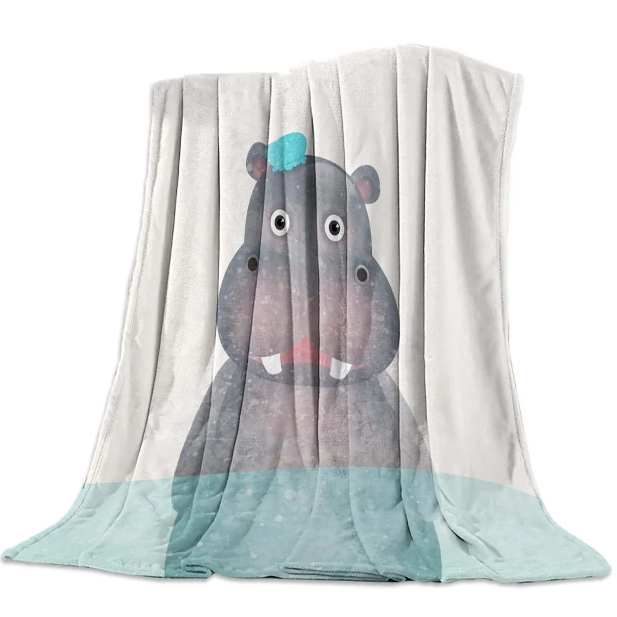 Hippopotamus Bathing Animal Theme Bedspread Coverlet Blanket Fleece Cover Throw Wrap Improve Sleep Minky Fleece Decorative Cozy