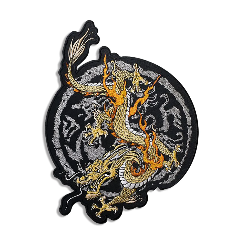 Cool Dragon Big Size Back Embroidery Patches MC Rider Biker Man Iron on Patches for Clothes Appliques Embroidered Badges DIY