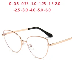 Rose Gold Anti Blue Rays Cat Eye Myopia Glasses With Degree Metal Computer Prescription Spectacles Diopter 0 -0.5 -0.75 To -6.0