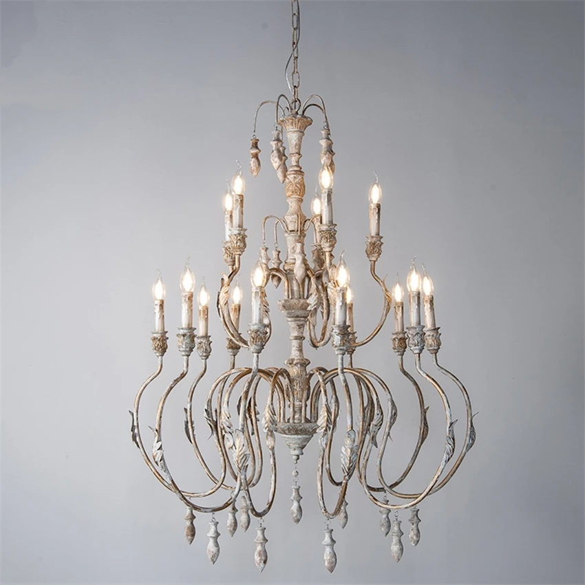 French ventage candle chandeliers lights villa stair living room lamp dining room lamp American retro bedroom hanging fixtures image 2
