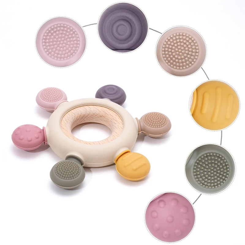 Neue Farbe Silikon Zahnen Infant Kauen Neugeborenen Zubehör Baby Gesunde Molaren Beißring Spielzeug BPA Frei Holz Ring Pflege Geschenk
