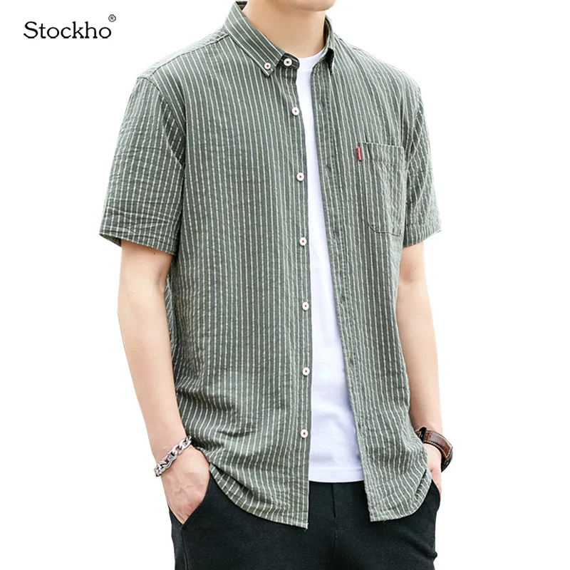 Men's Clothes 2021 Summer Men's Short-Sleeved Shirt Tops Fashion T-Shirt Striped Tops Korean Short-Sleeved Casual Jackets 18-35Y