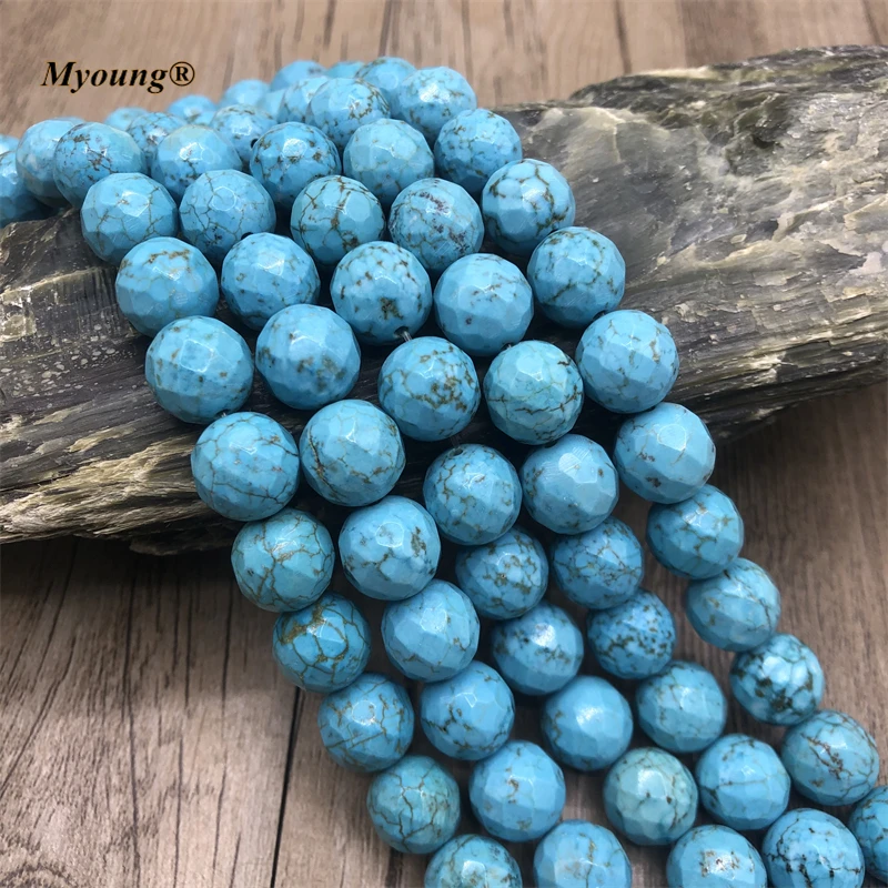 5Strands/Lot Faceted Round Blue Turquoises Beads,Natural Stone Bead For DIY Jewelry Making  MY0153