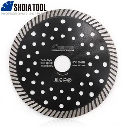 SHDIATOOL 다이아몬드 핫 프레스 좁은 터보 멀티 홀 톱날, 화강암 대리석 콘크리트 블록용 6 인치 커팅 디스크, 150mm, 1 개