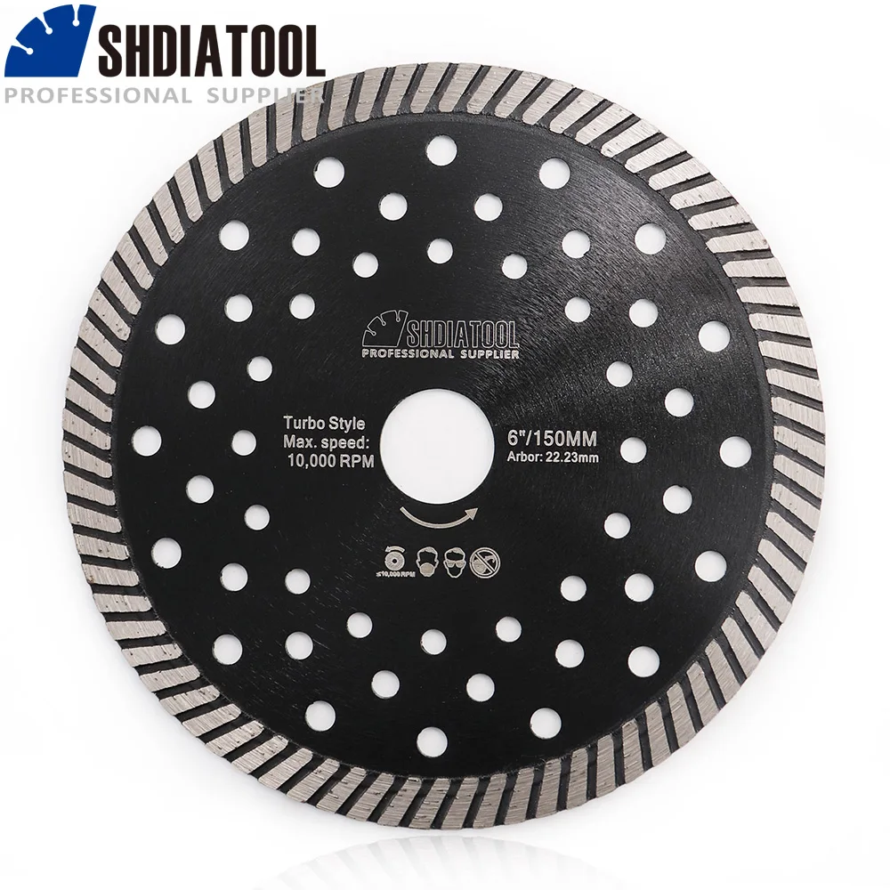 SHDIATOOL 1pc 150MM Diamond hot pressed Narrow turbo multi holes saw blades 6inch cutting disc for granite marble concrete block