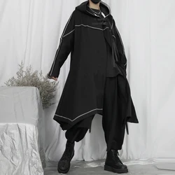 Men's Long Coat Black Large New Windbreaker Men's Medium And Long Coat Cloak Handsome Loose Hooded Tweed Coat Fashion And Leisur