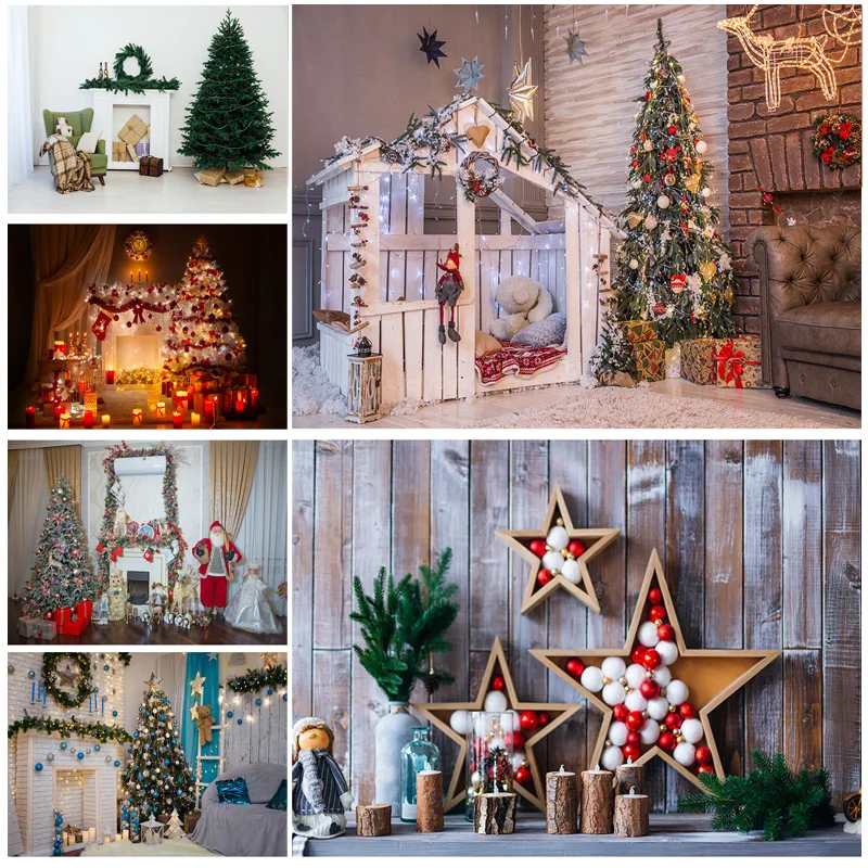 

SHENGYONGBAO Christmas Indoor Theme Photography Background Christmas tree Fireplace Children For Photo Backdrops YXSD-07