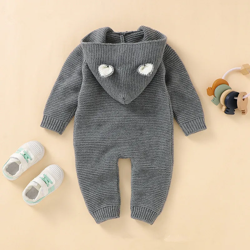 New Infant Baby Rompers Winter Clothes Newborn Baby Boy Girl Knitted Sweater Jumpsuit Hooded Kid Toddler Outerwear