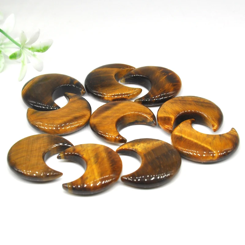 10 Pcs Moon Shaped Natural Gemstone Tiger Eye Stone Craft Gifts Healing Crystals DIY Jewelry Making Necklace Pendant Accessories