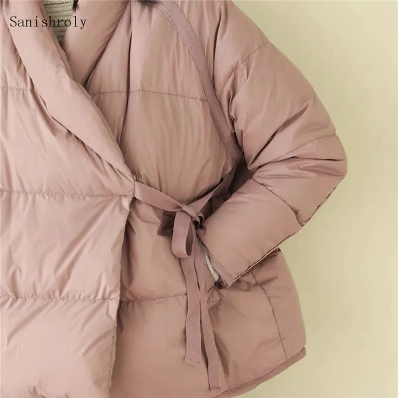 Autumn Winter Oblique Collar 90%White Duck Down Coat Women Vintage Oversize Short Jackets Female Fashion Slim Casual Down Parkas