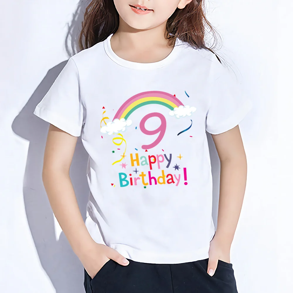 

Kids Rainbow Number 1-9 Print T Shirt Tops Boys Girls Happy Birthday Gift Casual Kawaii Clothes Baby Cartoon New T-shirt,YKP027