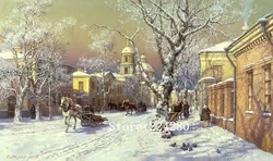 New winter Russian street scenery Needlework Art 14CT Canvas Unprinted Handmade Embroidery Cross Stitch Kits DIY Home Decor