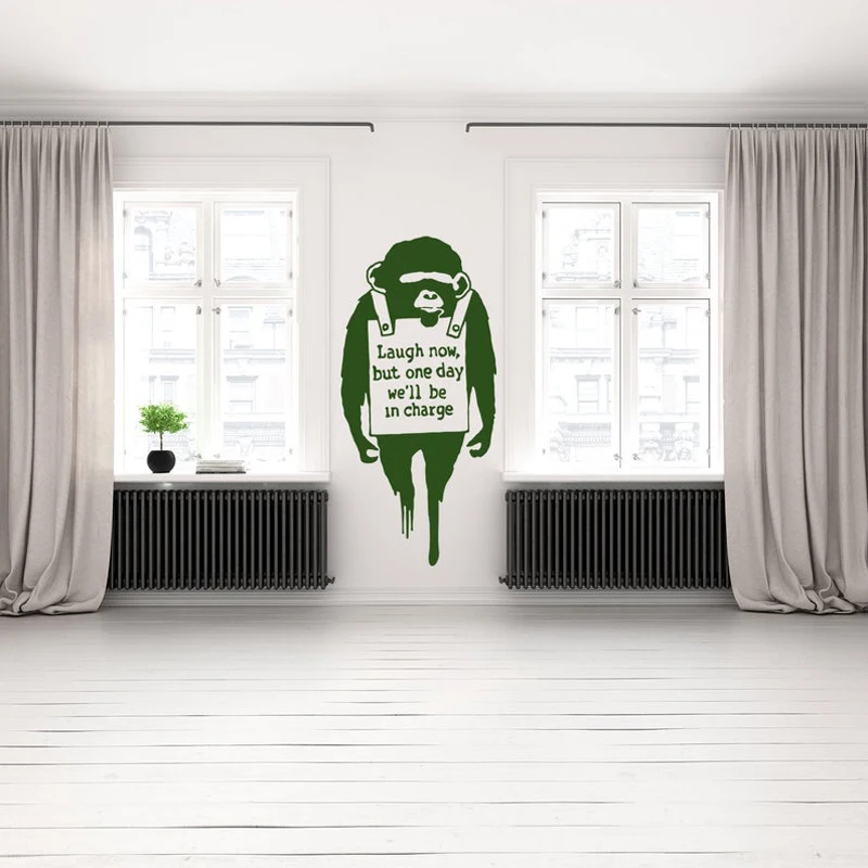 Banksy Monkey Wall Sticker Art Vinyl Street Graffiti Mural Chimp Artwork Decals Laugh Now Print Gorilla Smart Mural 2134