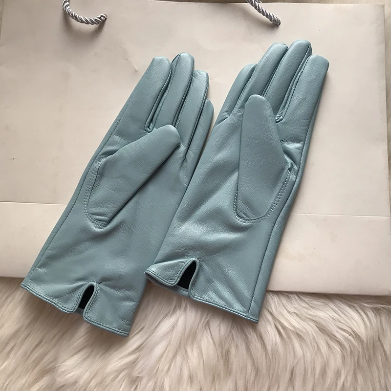 Genuine Leather Gloves 24cm Women Light Blue Thin Rayon Lining Straight Edition Style Men Pure Sheepskin Glove Color Driving