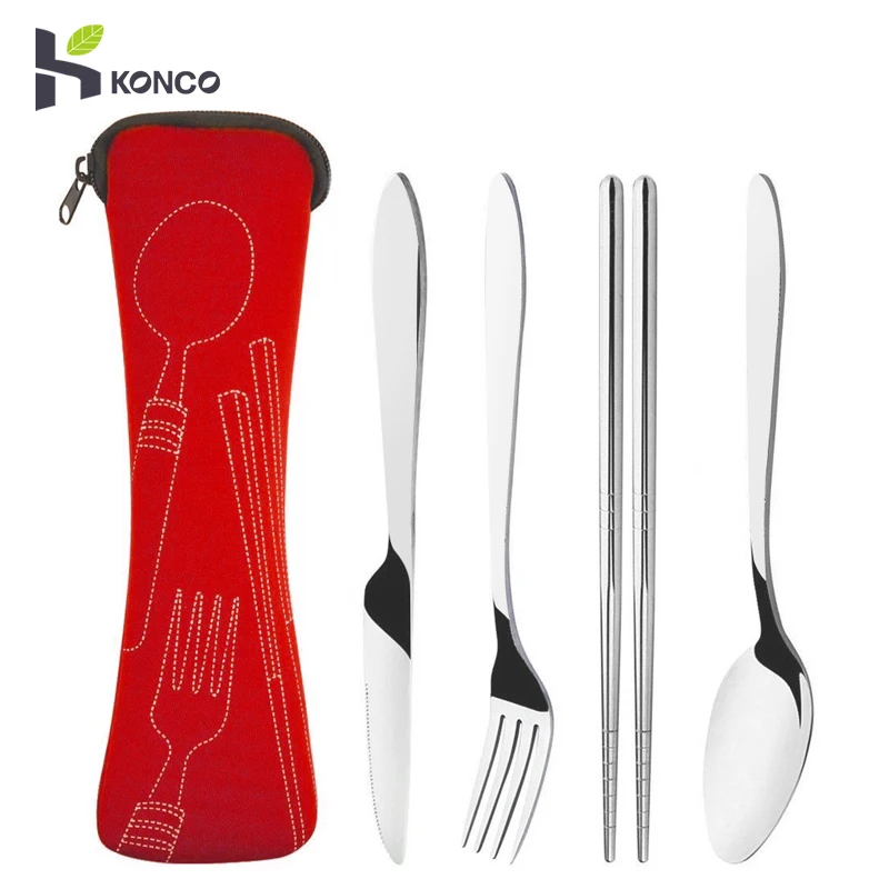

Camping Tableware Set,Portable Stainless Steel Cutlery Set Lunch Dinnerware Kit with Storage Bag for Travel Picnic Cutlery