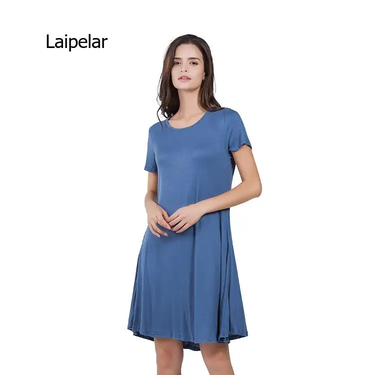 

New Relaxed Causal Daily Short Sleeve o Neck Solid Color Dress Women's Spring and Summer 2021